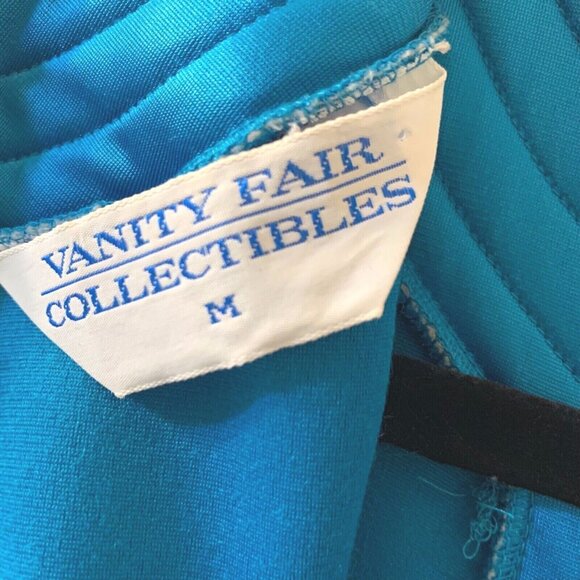 Vintage Vanity Fair Bath Robe M Turquoise Blue Neck Sleeve Trim Pearl Button Zip - Picture 9 of 11